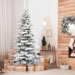 Fraser Hill Farm Unlit 6.5-ft Pine Flocked White Artificial Christmas Tree