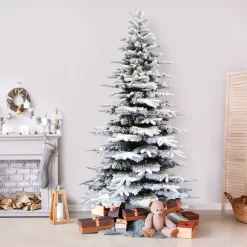 Fraser Hill Farm Unlit 12-ft Valley Pine Flocked White Artificial Christmas Tree
