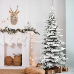 Fraser Hill Farm Unlit 6.5-ft Pine Flocked White Artificial Christmas Tree