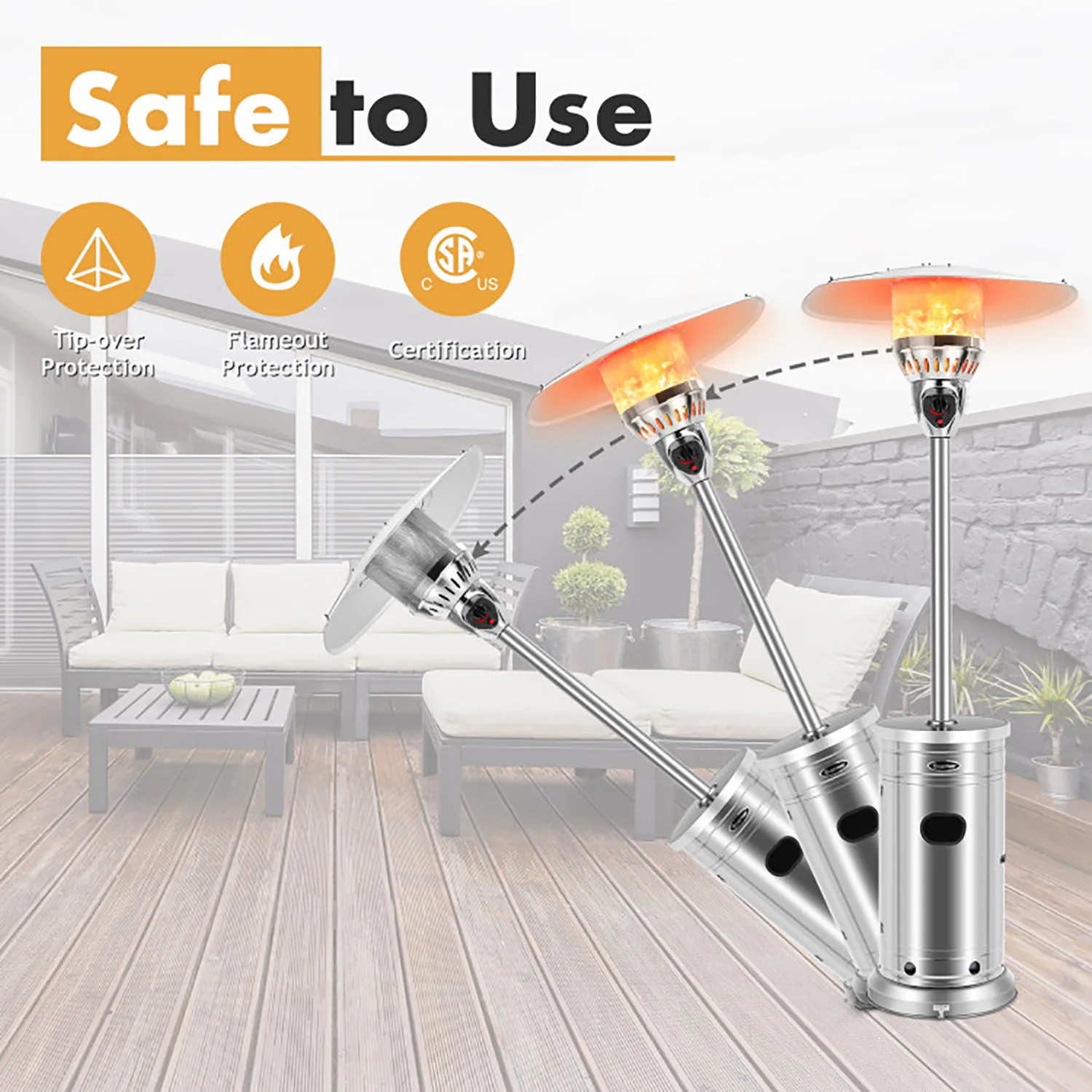GZMR 48000-BTU Silver Stainless Steel Floorstanding Liquid Propane Patio Heater