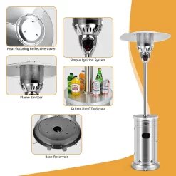 GZMR 48000-BTU Silver Stainless Steel Floorstanding Liquid Propane Patio Heater