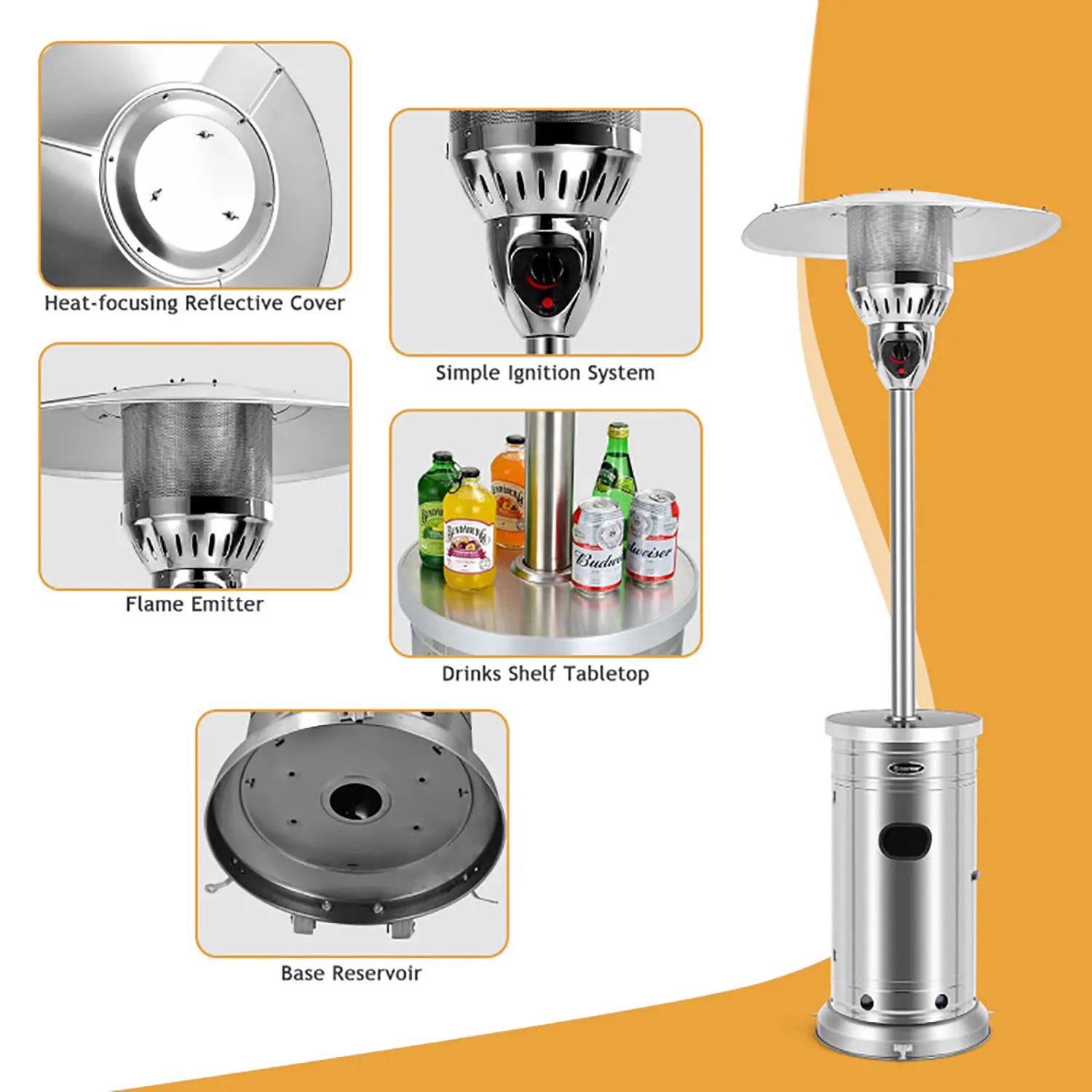 GZMR 48000-BTU Silver Stainless Steel Floorstanding Liquid Propane Patio Heater