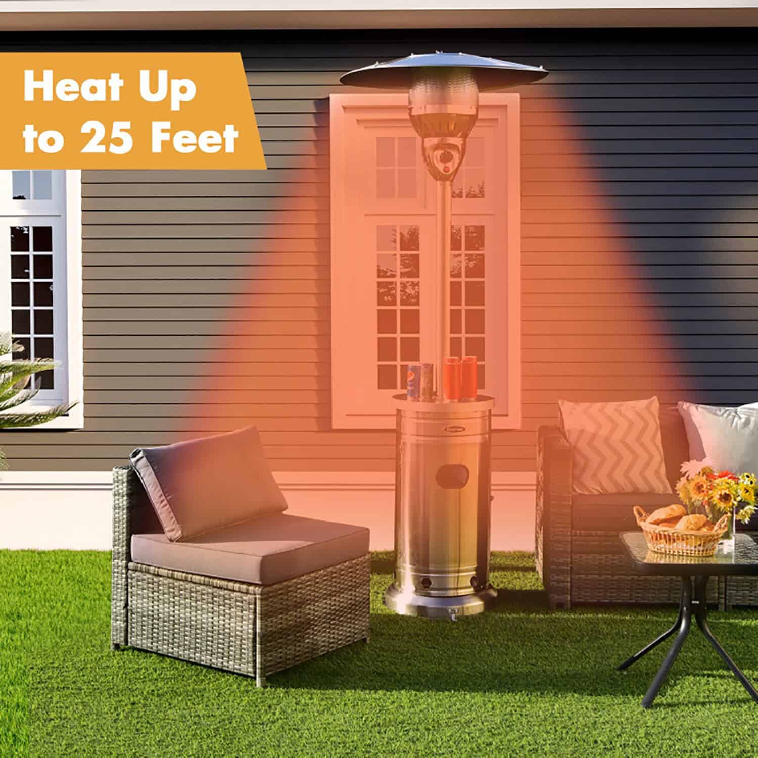 GZMR 48000-BTU Silver Stainless Steel Floorstanding Liquid Propane Patio Heater