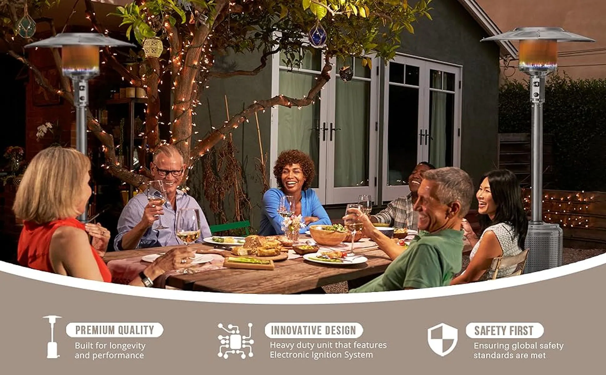 Fire Sense 46000-BTU Silver Stainless Steel Floorstanding Liquid Propane Patio Heater
