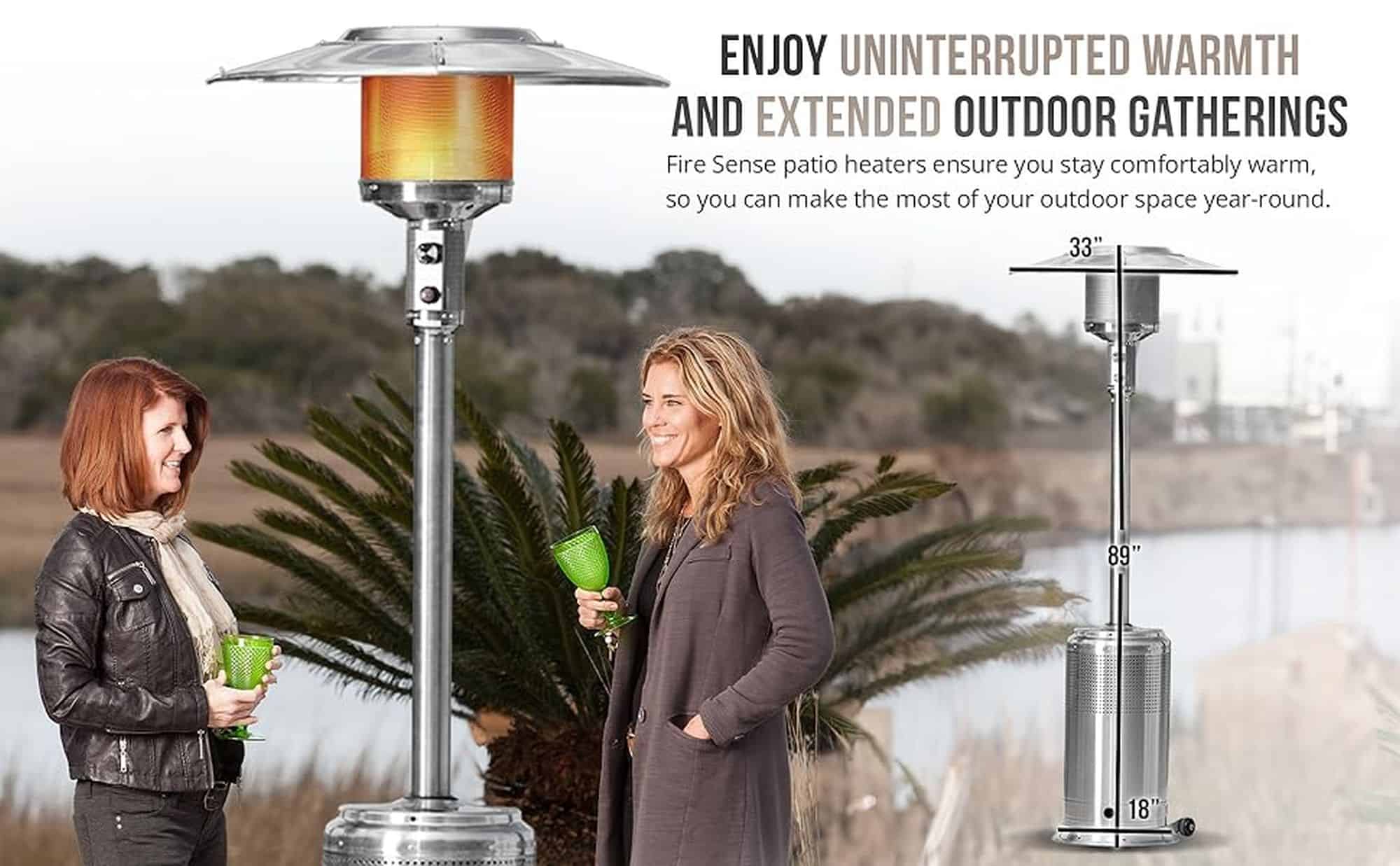 Fire Sense 46000-BTU Silver Stainless Steel Floorstanding Liquid Propane Patio Heater