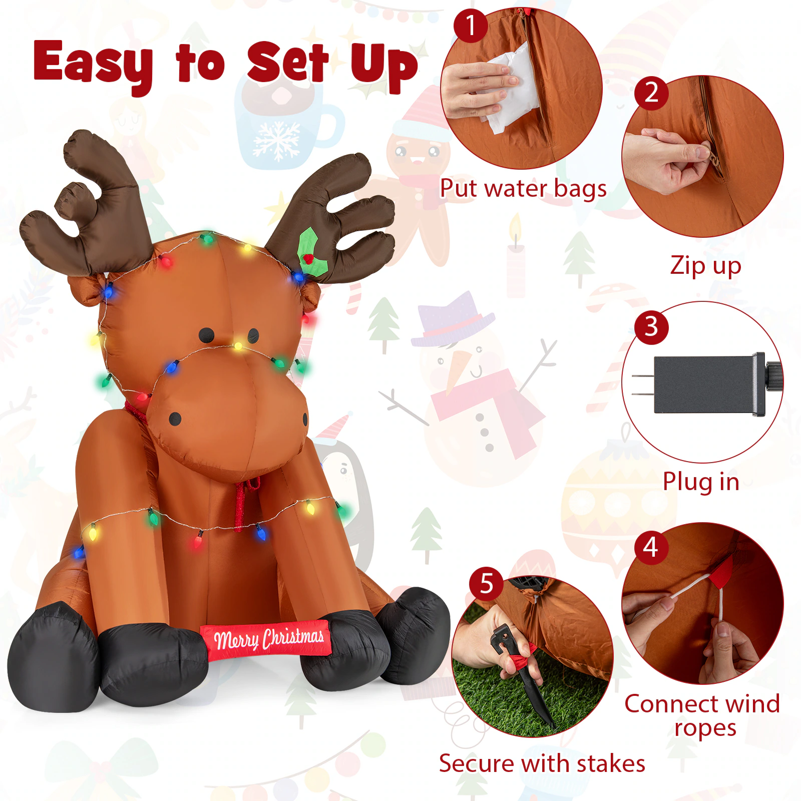 WELLFOR 8.5-ft Lighted Reindeer Christmas Inflatable