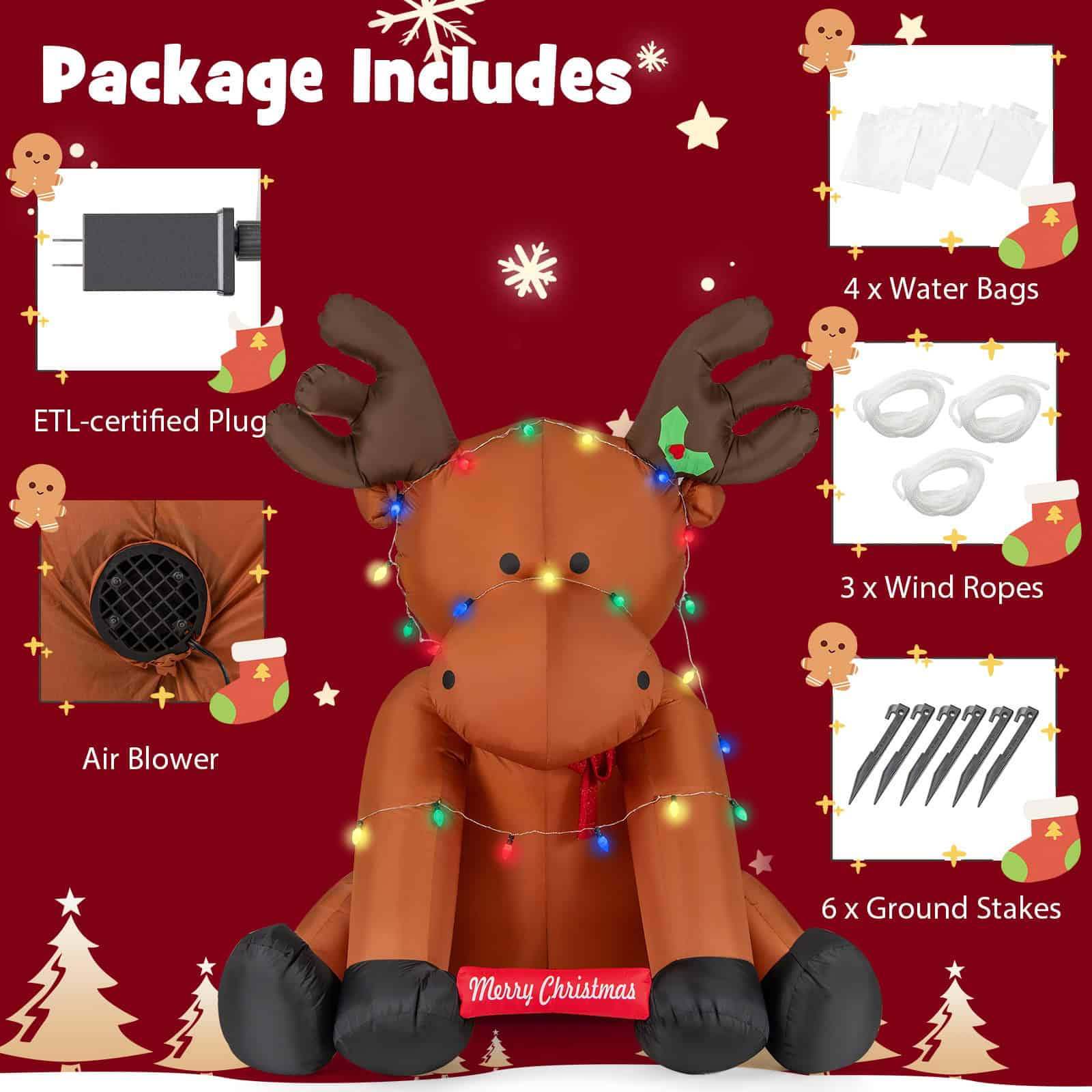 WELLFOR 8.5-ft Lighted Reindeer Christmas Inflatable