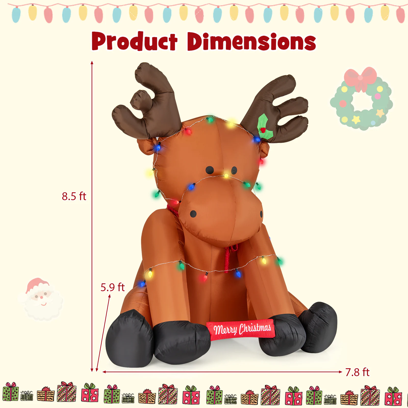 WELLFOR 8.5-ft Lighted Reindeer Christmas Inflatable
