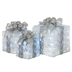 National Tree Company 3-Pack 12-in Gift Box Free Standing Decoration with White LED Lights