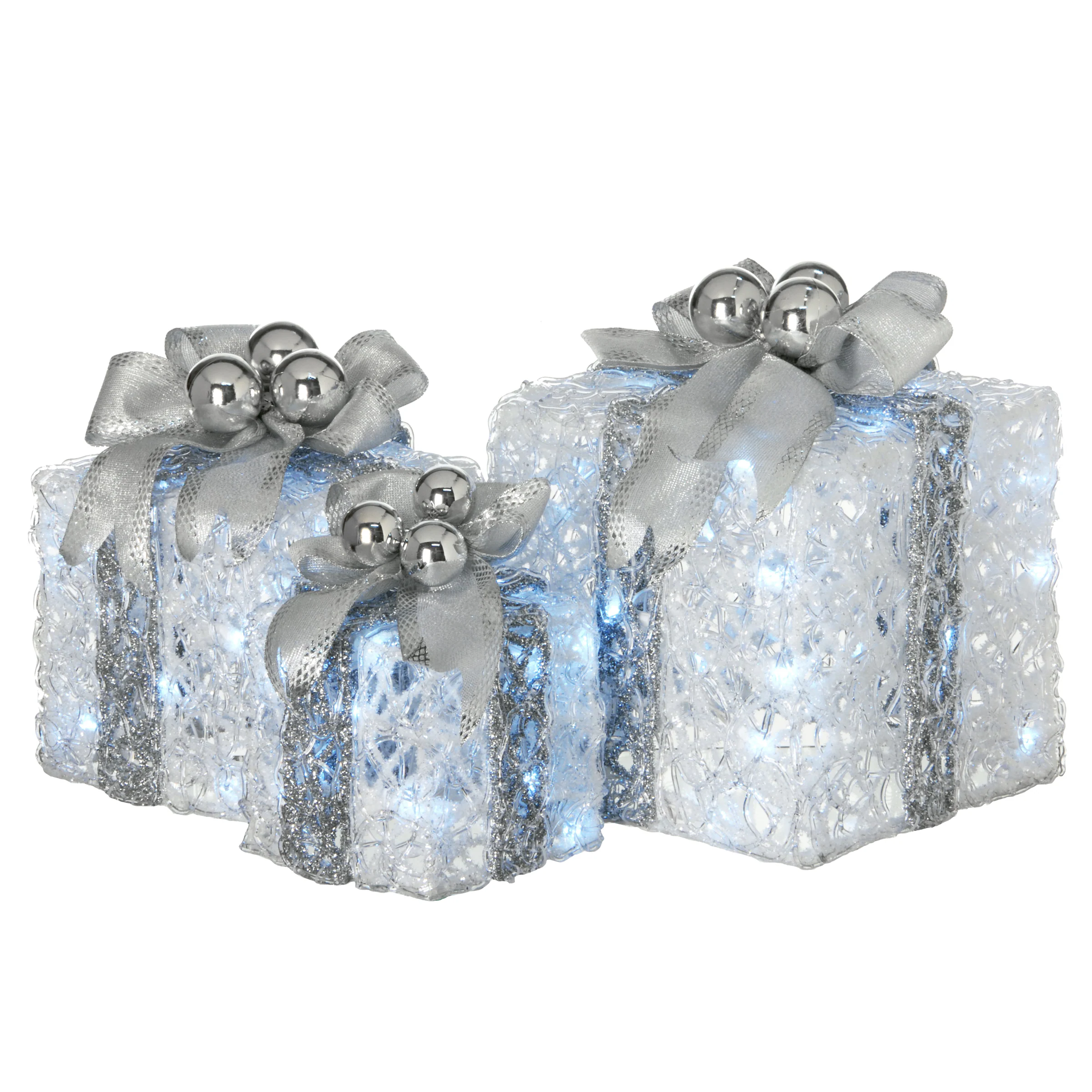 National Tree Company 3-Pack 12-in Gift Box Free Standing Decoration with White LED Lights