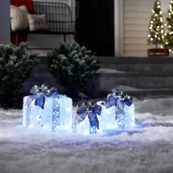 National Tree Company 3-Pack 12-in Gift Box Free Standing Decoration with White LED Lights