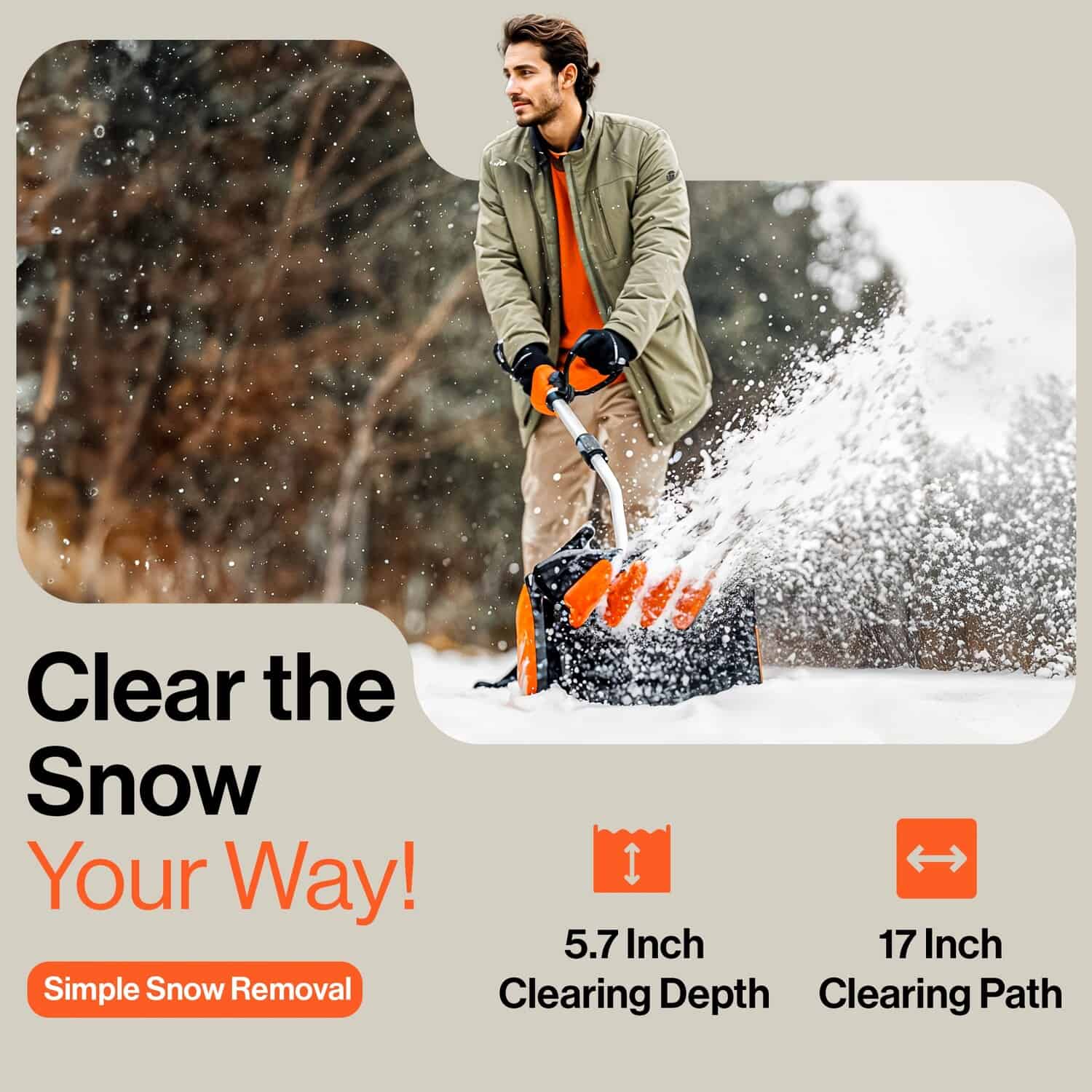 SuperHandy 48V 17-in Adjustable Angle Snow Blower 48-volt 17-in Single-stage Push Battery Powered Snow Shovel 2 Ah (Battery and Charger Included)