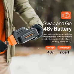 SuperHandy 48V 17-in Adjustable Angle Snow Blower 48-volt 17-in Single-stage Push Battery Powered Snow Shovel 2 Ah (Battery and Charger Included)