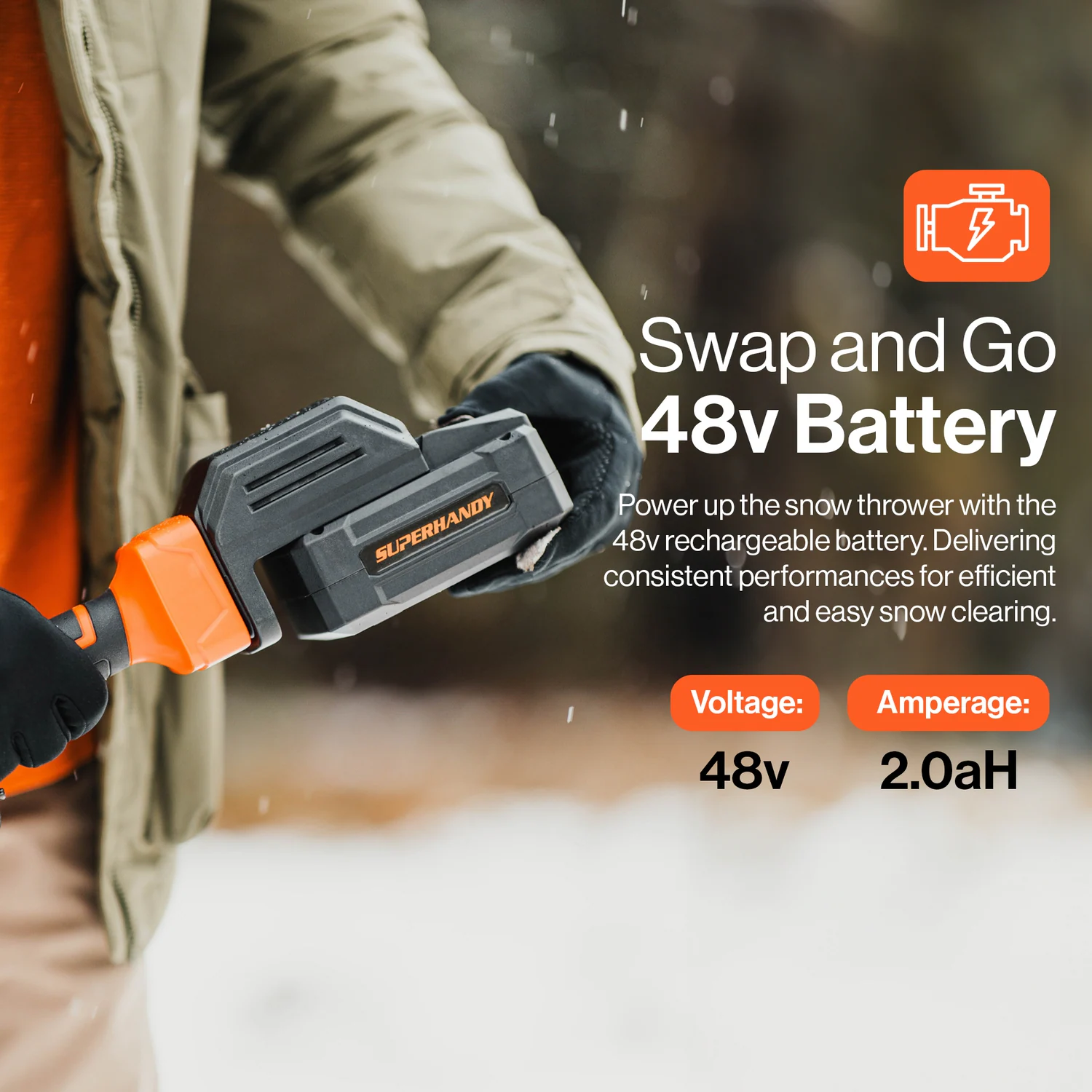 SuperHandy 48V 17-in Adjustable Angle Snow Blower 48-volt 17-in Single-stage Push Battery Powered Snow Shovel 2 Ah (Battery and Charger Included)