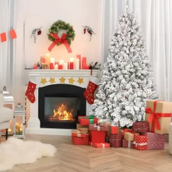 AAZJ 7.5-ft Pencil Flocked White Artificial Christmas Tree