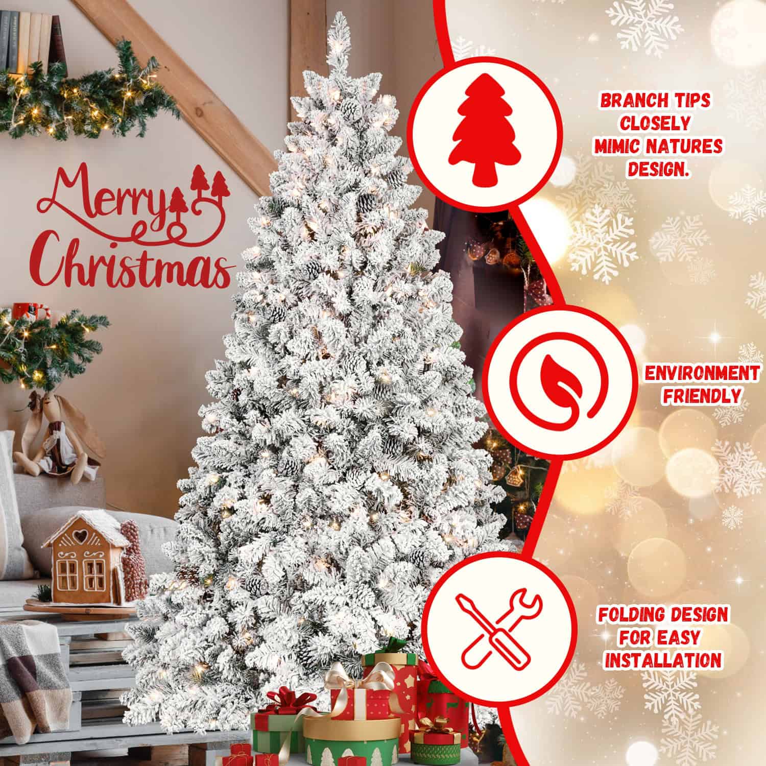 AAZJ 7.5-ft Pencil Flocked White Artificial Christmas Tree