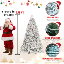AAZJ 7.5-ft Pencil Flocked White Artificial Christmas Tree