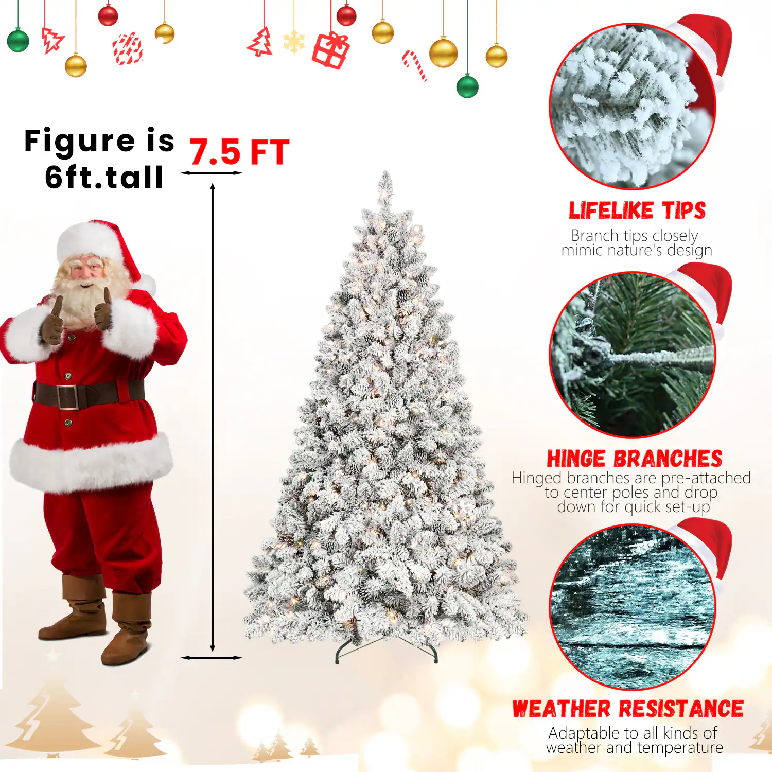 AAZJ 7.5-ft Pencil Flocked White Artificial Christmas Tree