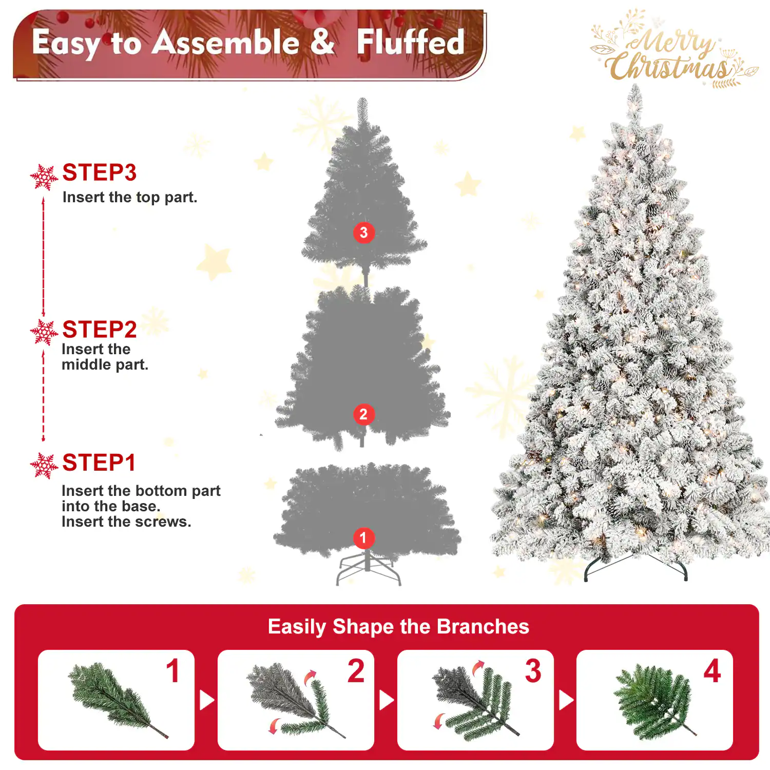 AAZJ 7.5-ft Pencil Flocked White Artificial Christmas Tree