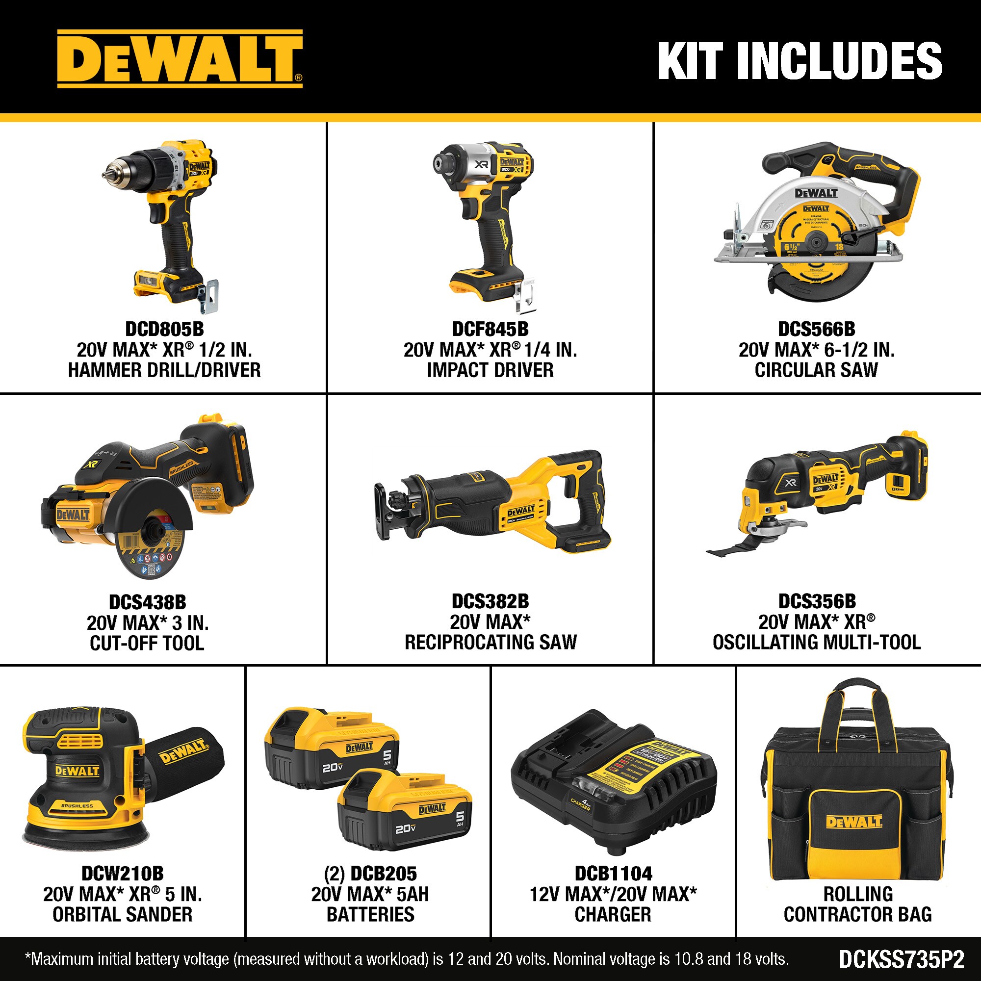 DEWALT 20-volt Max 7-Tool Brushless Power Tool Combo Kit with Soft Case (2-Batteries Included and Charger Included) - Image 3