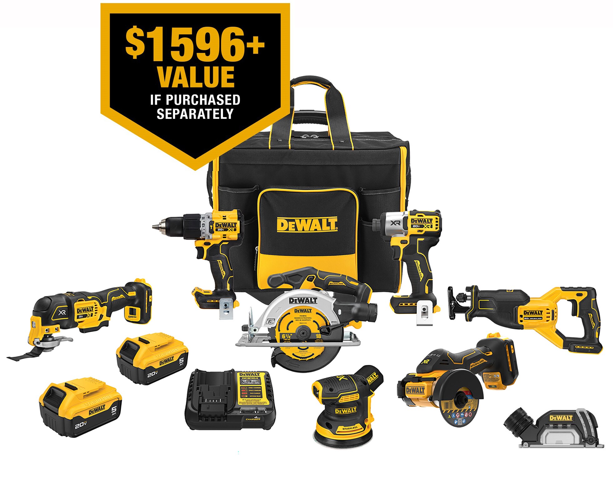 DEWALT 20-volt Max 7-Tool Brushless Power Tool Combo Kit with Soft Case (2-Batteries Included and Charger Included) - Image 2