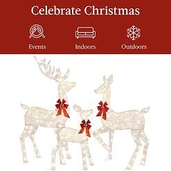 Best Choice Products 3-Piece Large Lighted Christmas Deer Family Set 6.5ft Outdoor Yard Decoration - White