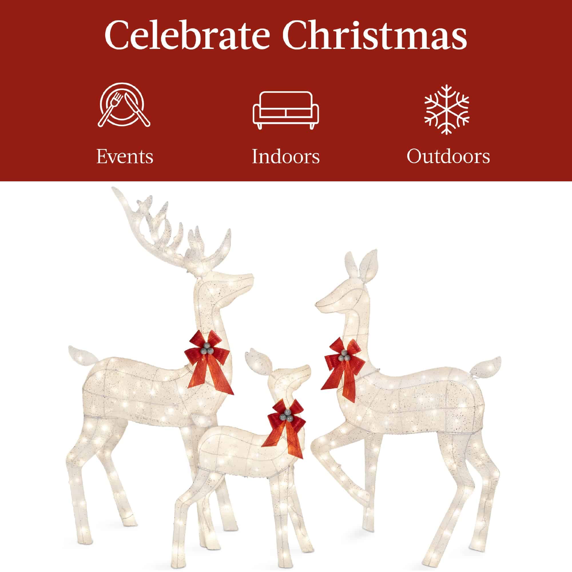 Best Choice Products 3-Piece Large Lighted Christmas Deer Family Set 6.5ft Outdoor Yard Decoration - White
