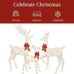 Best Choice Products 3-Piece Large Lighted Christmas Deer Family Set 5Ft Outdoor Yard Decoration - White