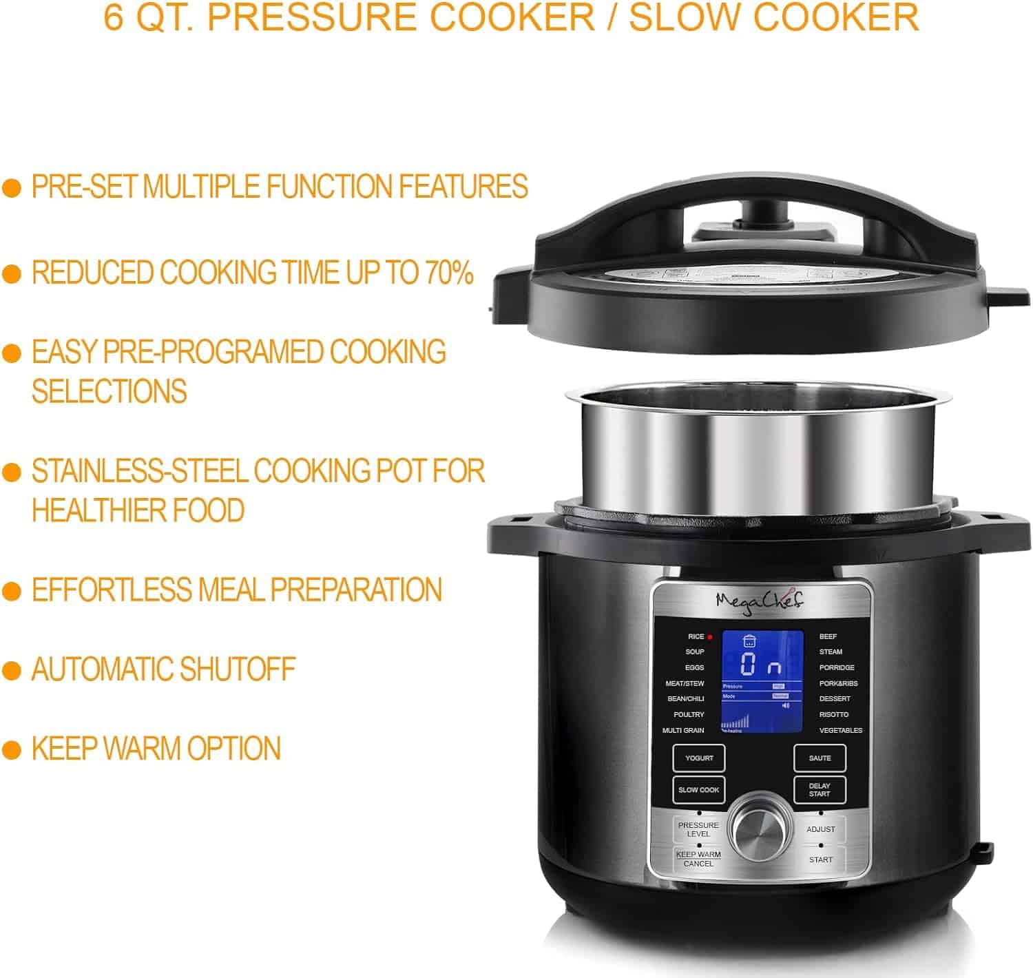 MegaChef 6-qt. Stainless Steel Digital Pressure Cooker