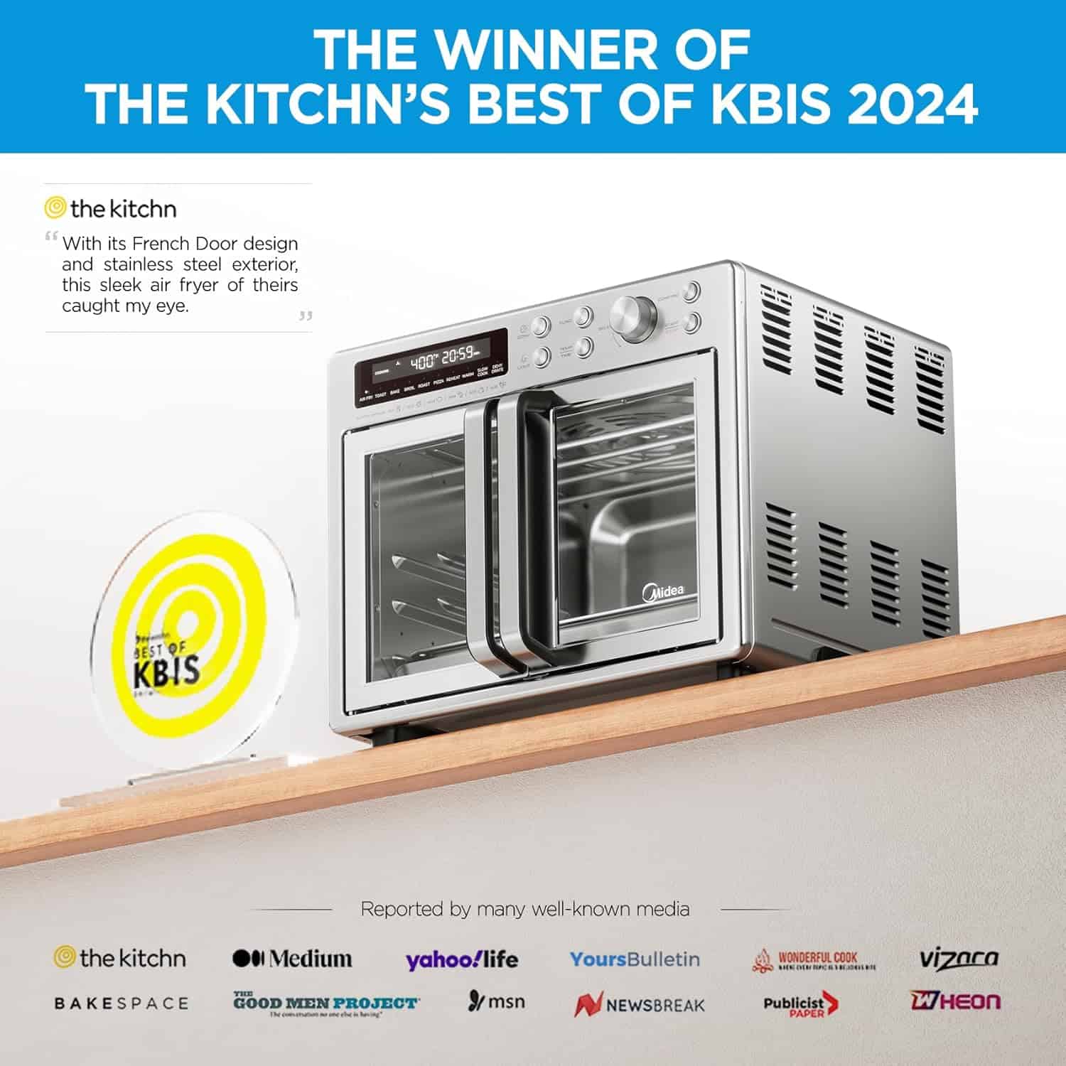 Midea Flexify French Door Toaster Oven Air Fryer Combo, 26.4 QT, Extra Large Air Fryer Countertop Oven 10-in-1 Combo, Stainless Steel
