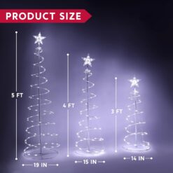 JOIEDOMI 3 Packs Christmas Spiral Tree Yard Light 218 Pre-Lit LED Cool White Lights with Metal Stakes