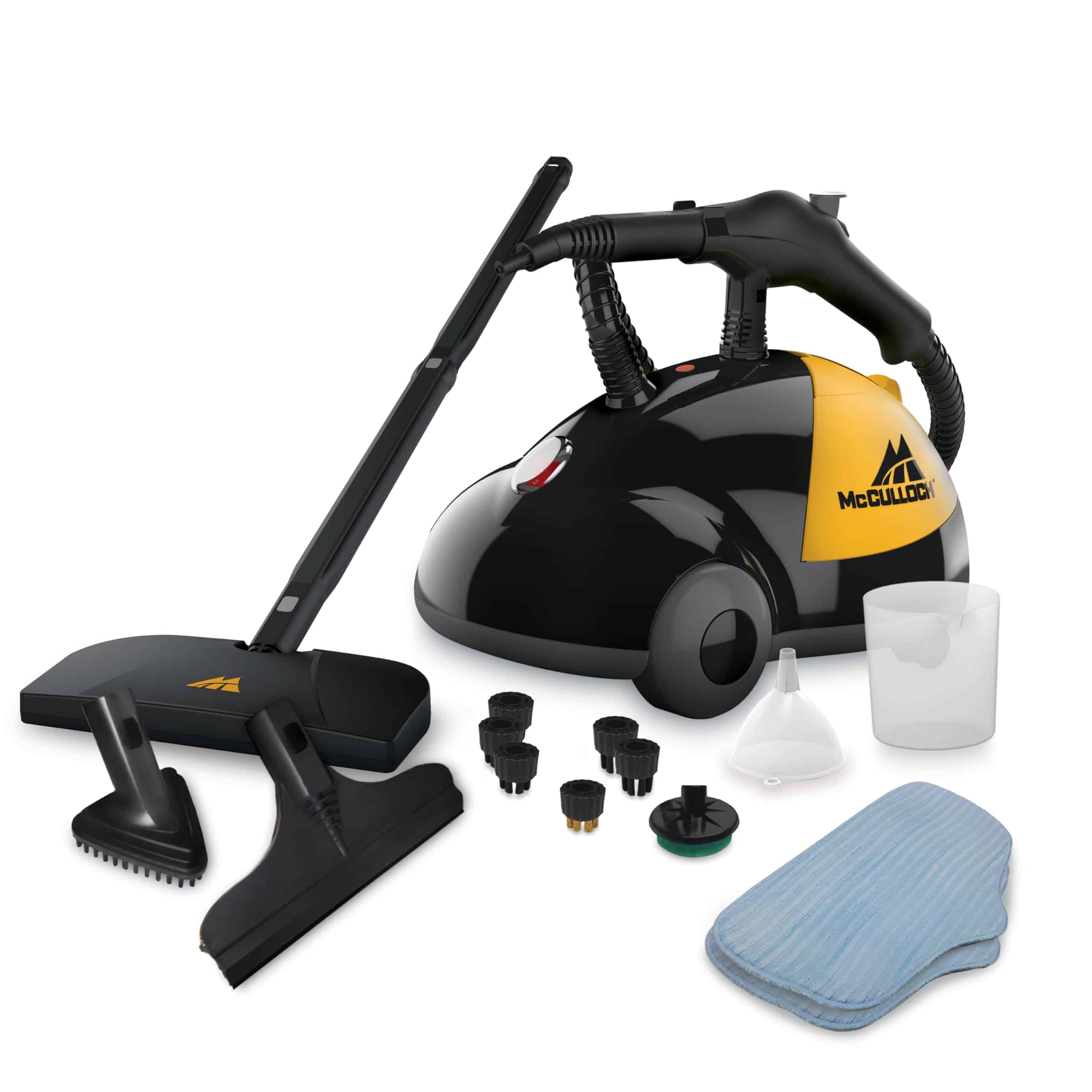 McCulloch MC1275 Heavy-Duty Steam Cleaner with 18 Accessories, Extra-Long Power Cord, Yellow/Grey