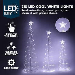 JOIEDOMI 3 Packs Christmas Spiral Tree Yard Light 218 Pre-Lit LED Cool White Lights with Metal Stakes
