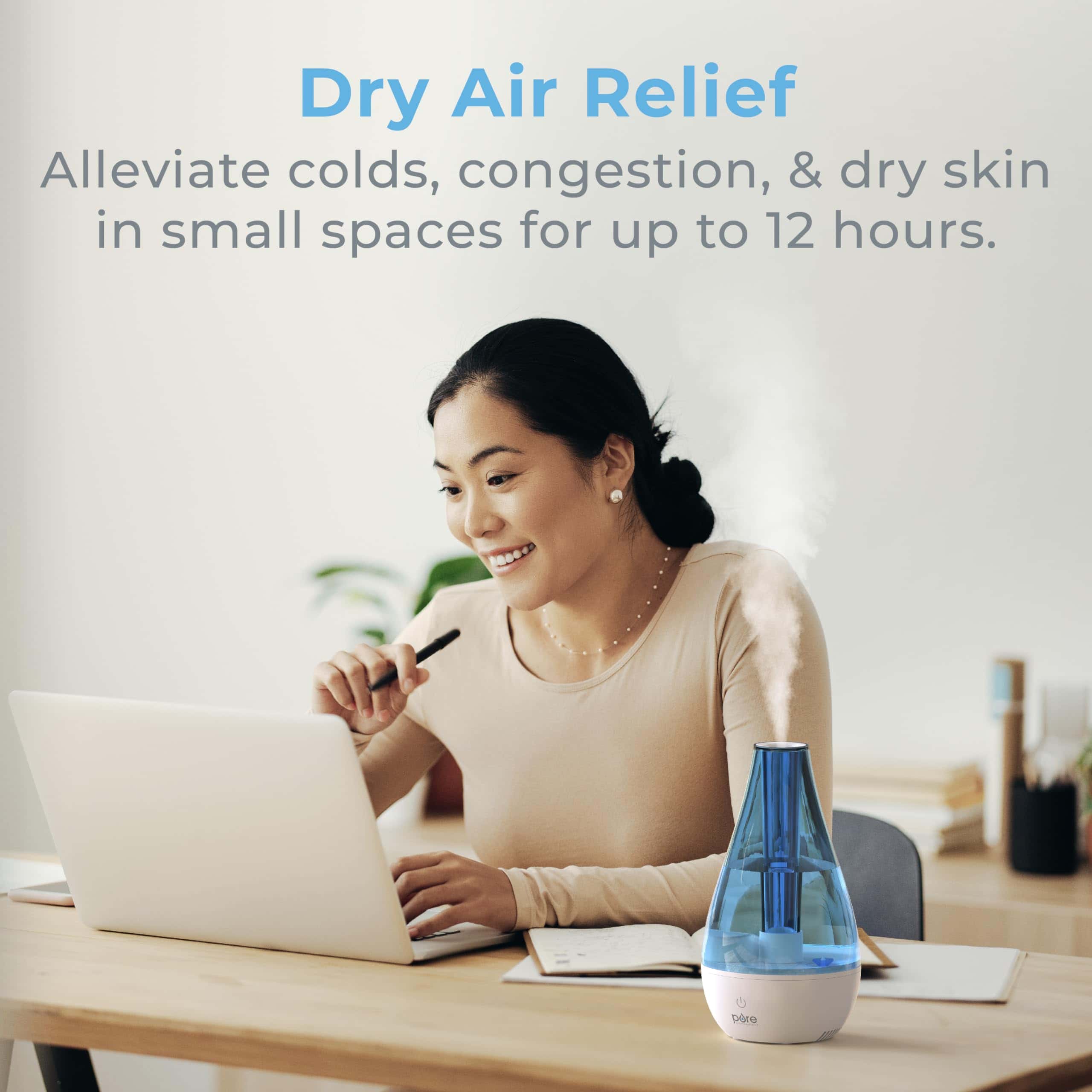 Pure Enrichment MistAire Studio Ultrasonic Cool Mist Humidifier - Small & Compact, Overnight Operation, 2 Mist Settings