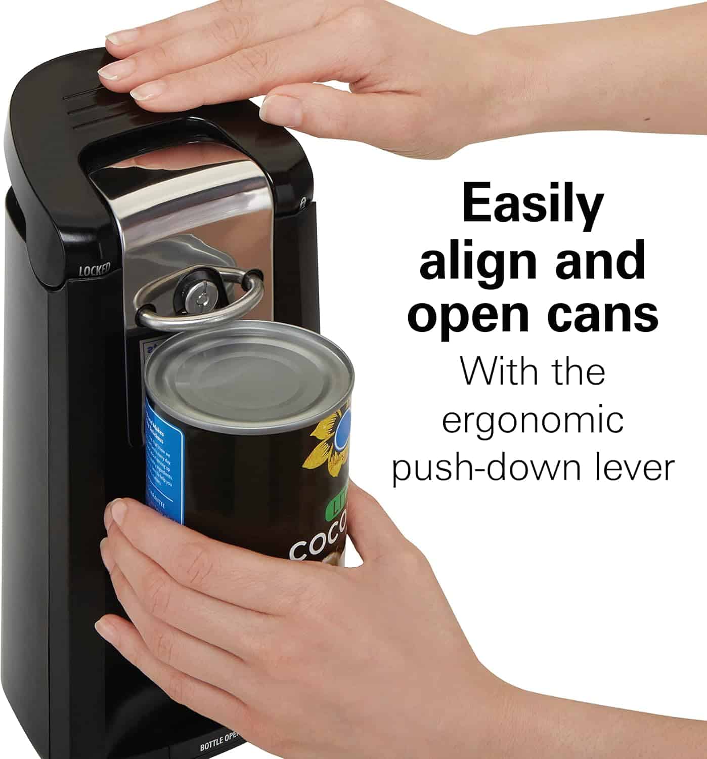 Hamilton Beach Smooth Touch Electric Automatic Can Opener Easy Push Down Lever, For All Standard-Size and Pop-Top, Black