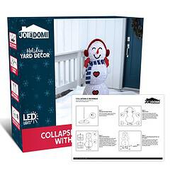 JOIEDOMI 3FT 3D Christmas Collapsible Snowman with Earmuff Yard Light Decorations 120 Pre-Lit LED Warm White Lights