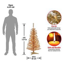 National Tree Company Pre-Lit Artificial Christmas Tree, Champagne Gold Tinsel, White Lights, Includes Stand, 4 feet