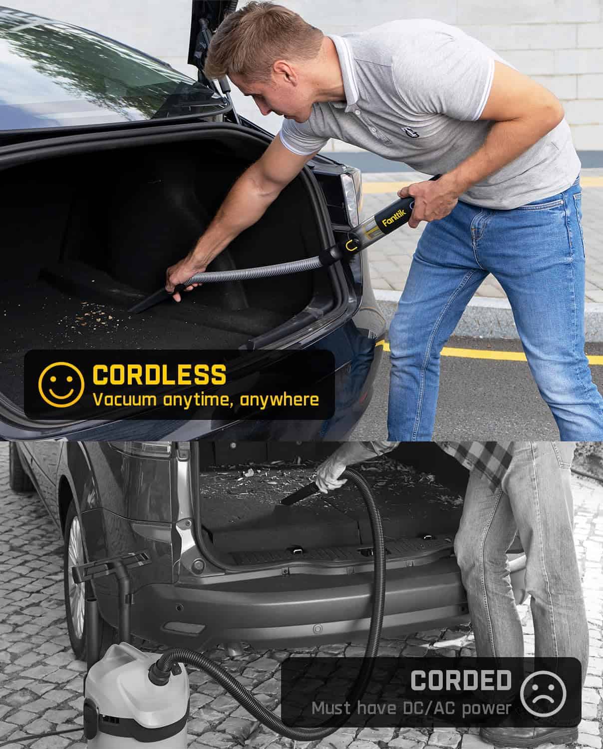 Fanttik Slim V8 Apex Cordless Car Vacuum, 19000PA Suction Power, 4 in 1 Portable Mini Vacuum, Type-C Charge, Black