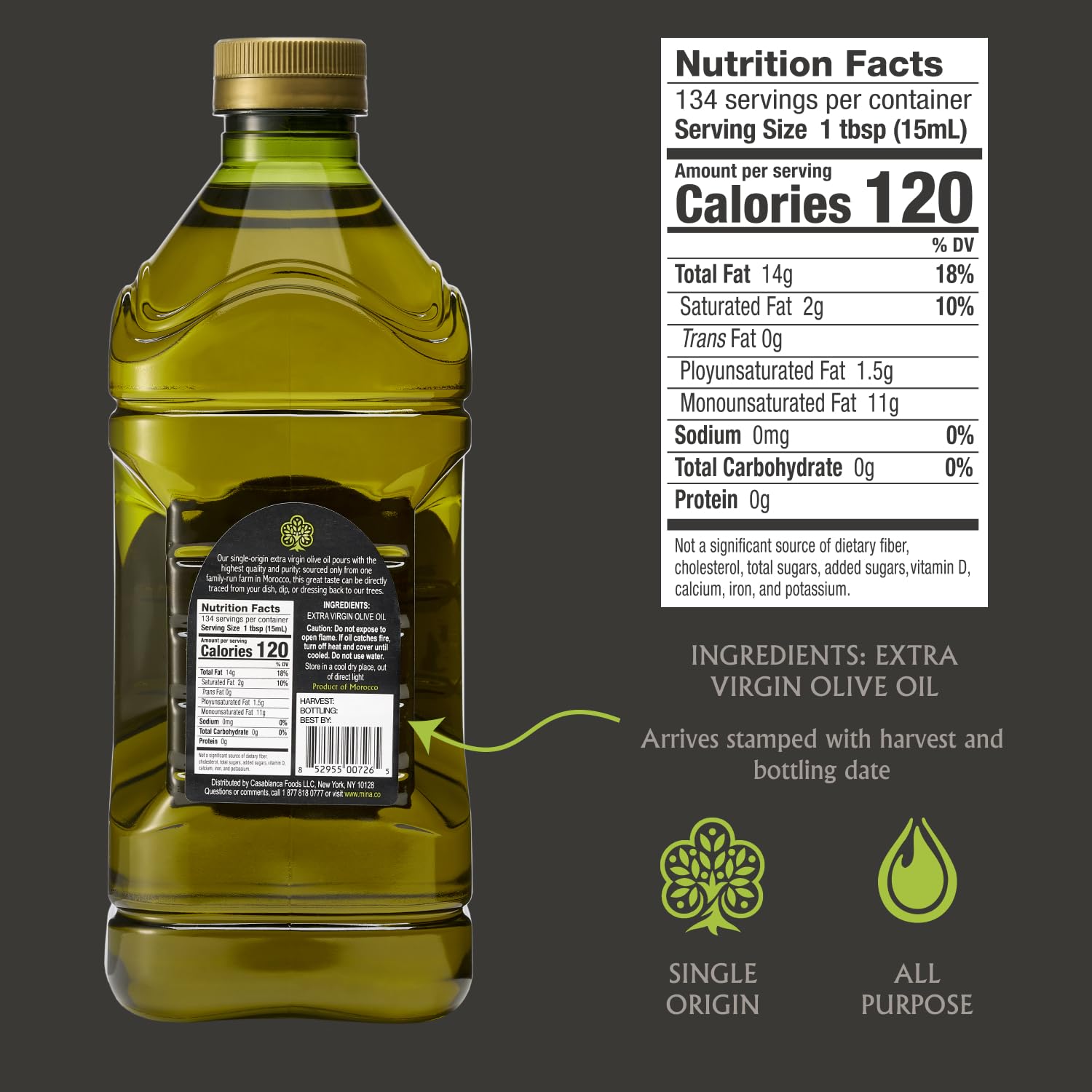 Mina Olive Oil Extra Virgin 68 Fl Oz, New Harvest, Polyphenol Rich Olive Oil for Cooking, Moroccan Extra Virgin Olive Oil, 2 L - Image 8