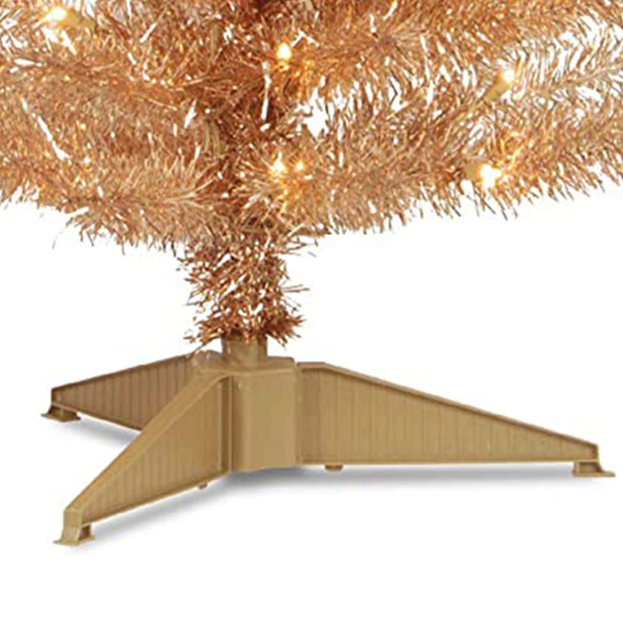 National Tree Company Pre-Lit Artificial Christmas Tree, Champagne Gold Tinsel, White Lights, Includes Stand, 4 feet