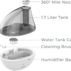 Pure Enrichment MistAire Silver Ultrasonic Cool Mist Humidifier for Bedroom, Office, Nursery & Indoor Plants