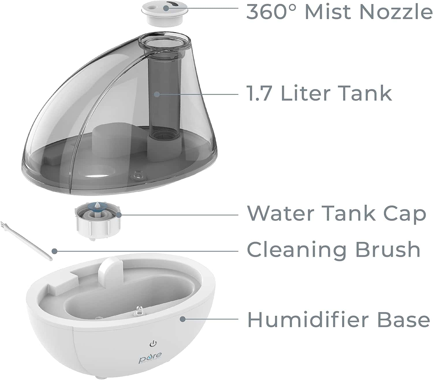 Pure Enrichment MistAire Silver Ultrasonic Cool Mist Humidifier for Bedroom, Office, Nursery & Indoor Plants