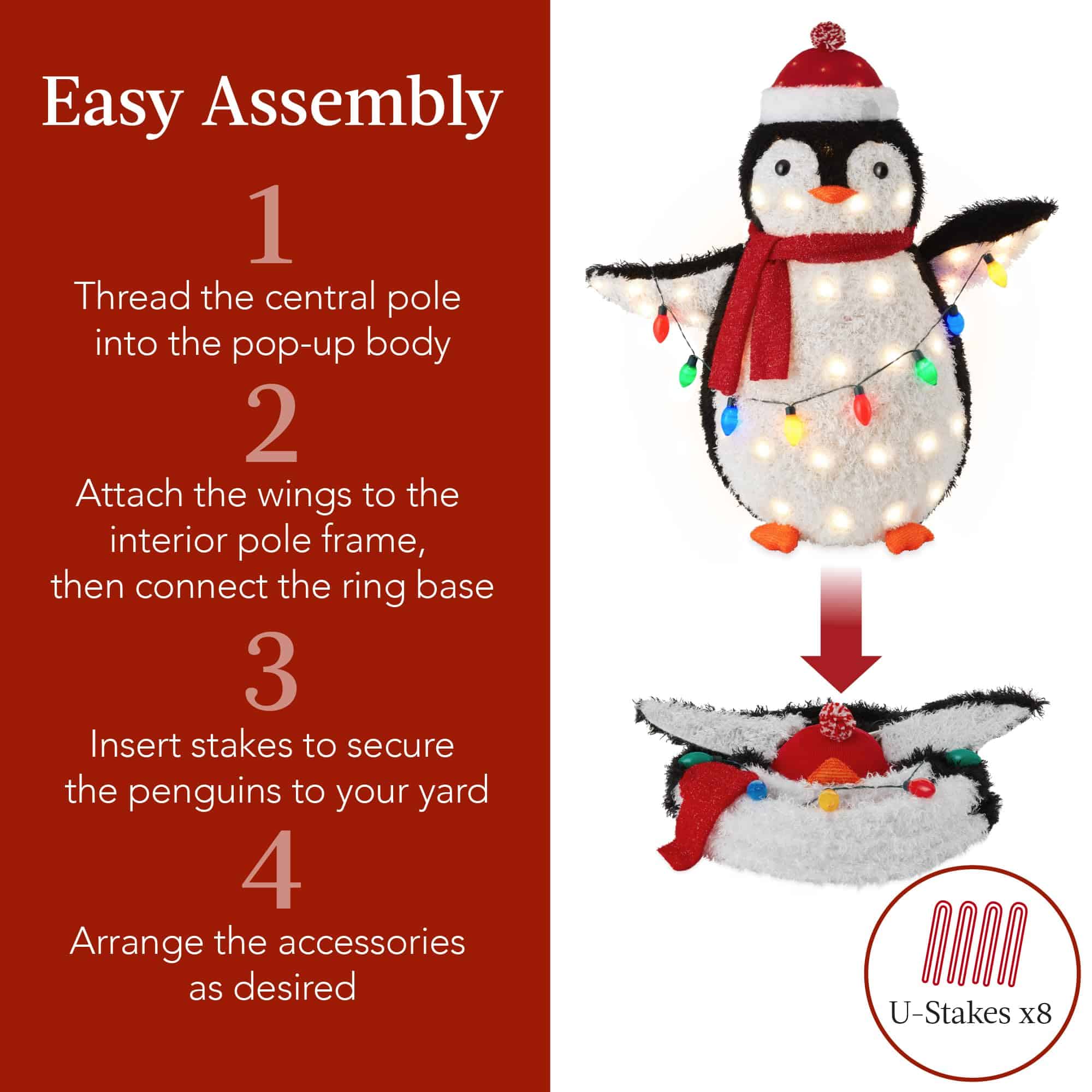 Best Choice Products 2-Piece Lighted Penguin Family, 3ft Pop-Up Outdoor Christmas Holiday Decoration - Red