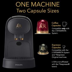 L'OR Barista System Coffee and Espresso Machine Combo with Frother, Matte Black
