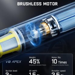 Fanttik Slim V8 Apex Cordless Car Vacuum, 19000PA Suction Power, 4 in 1 Portable Mini Vacuum, Type-C Charge, Black