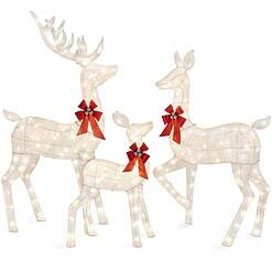 Best Choice Products 3-Piece Large Lighted Christmas Deer Family Set 6.5ft Outdoor Yard Decoration - White