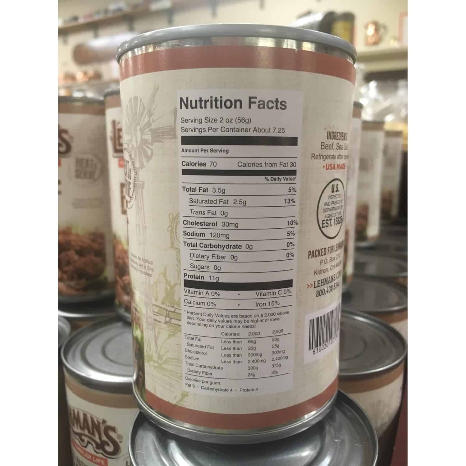 Lehman's All Natural Canned Meat, USA Made Ready to Eat for Everyday, Camping or Emergencies, 14.5 oz each, Pack of 3, Ground Beef