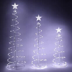 JOIEDOMI 3 Packs Christmas Spiral Tree Yard Light 218 Pre-Lit LED Cool White Lights with Metal Stakes