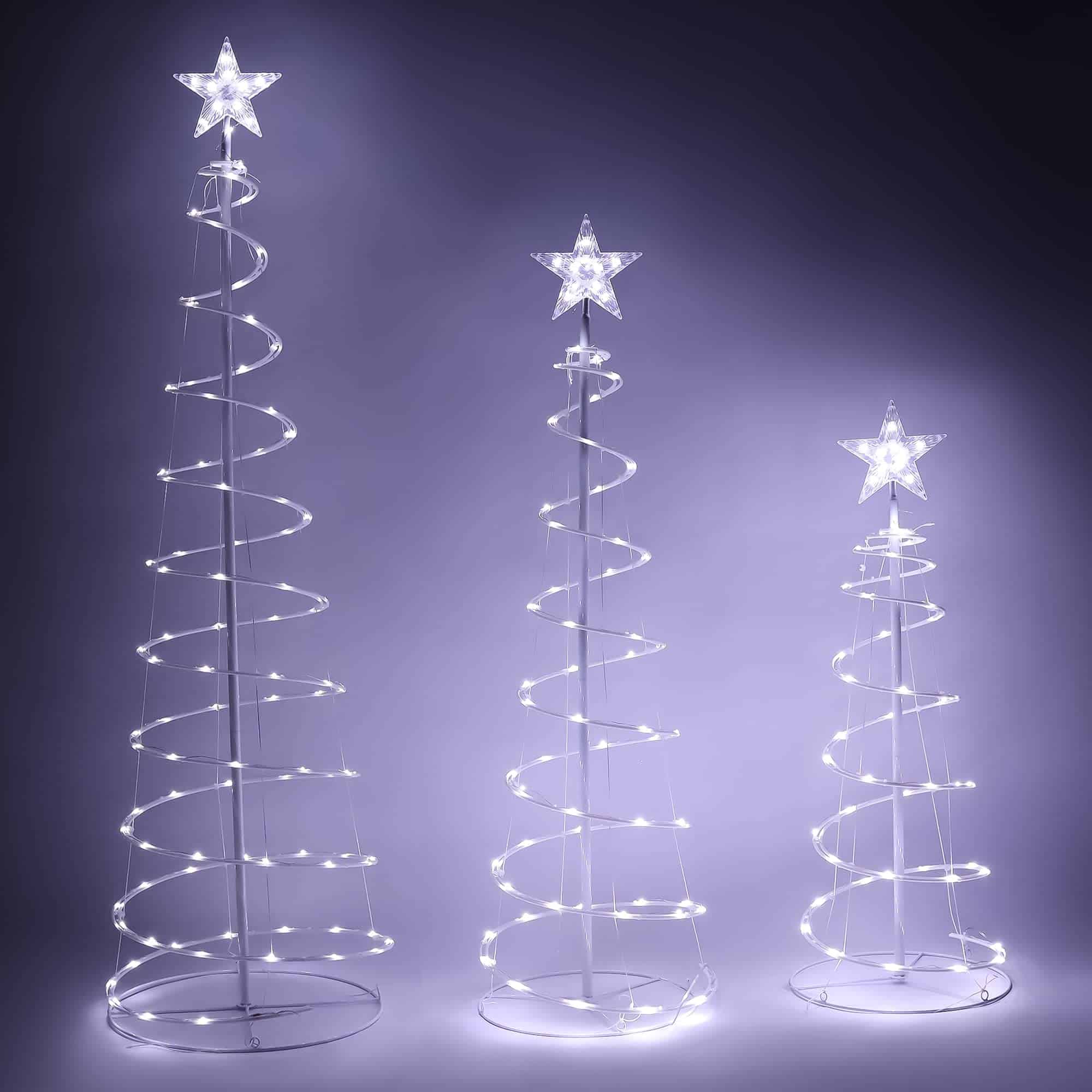 JOIEDOMI 3 Packs Christmas Spiral Tree Yard Light 218 Pre-Lit LED Cool White Lights with Metal Stakes