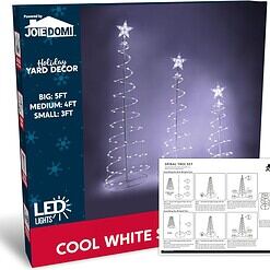 JOIEDOMI 3 Packs Christmas Spiral Tree Yard Light 218 Pre-Lit LED Cool White Lights with Metal Stakes